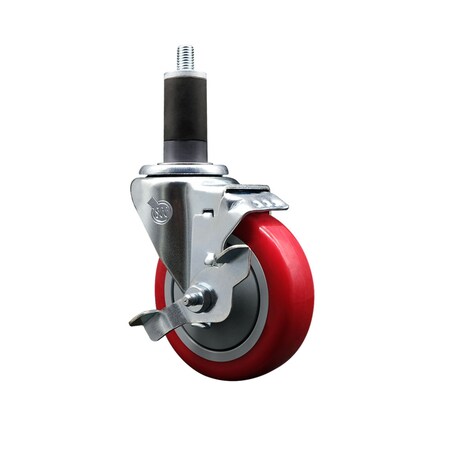 Service Caster 4'' SS Red Poly Swivel 1-1/4'' Expanding Stem Caster with Brake SCC-SSEX20S414-PPUB-RED-TLB-114